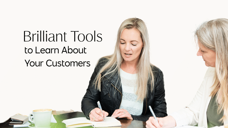 Amanda Roberts sits with a client going over their advertising campaign. The text reads Brilliant Tools to Learn About Your Customers